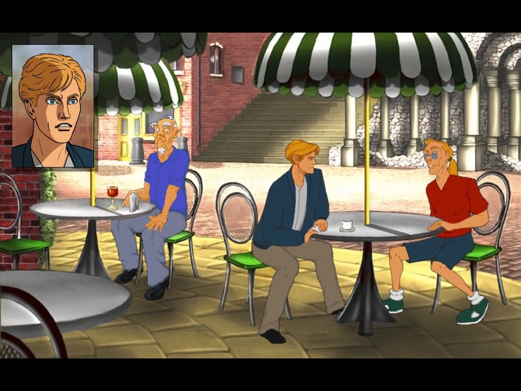 Broken Sword II: The Smoking Mirror - Remastered (Windows) screenshot: Meeting familiar faces in a familiar cafe