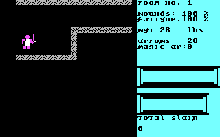 Dunjonquest: Upper Reaches of Apshai (Commodore 64) screenshot: Game start of Level 2