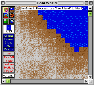 SimEarth: The Living Planet (Macintosh) screenshot: The Gaia World editing screen shows the blank world map when the game is started. (Colour version)
