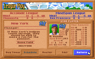 HardBall III (DOS) screenshot: Some league play options (MCGA/VGA)