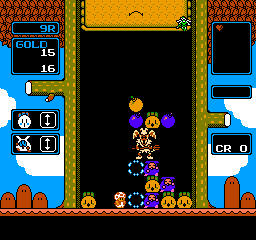 Wario's Woods (NES) screenshot: Going against a boss in "Round Game".