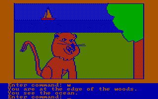 Hi-Res Adventure #2: The Wizard and the Princess (PC Booter) screenshot: Lookout, a lion! (CGA with RGB monitor)