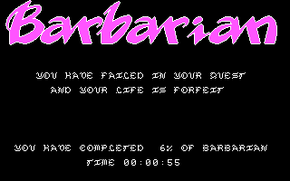 Barbarian (DOS) screenshot: Game over (CGA)