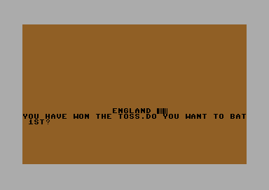 Tim Love's Cricket (Commodore 64) screenshot: Winning the toss. Bat or bowl first?