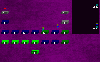 Spryjinx (DOS) screenshot: The light green platforms have been painted and can not be altered into blue