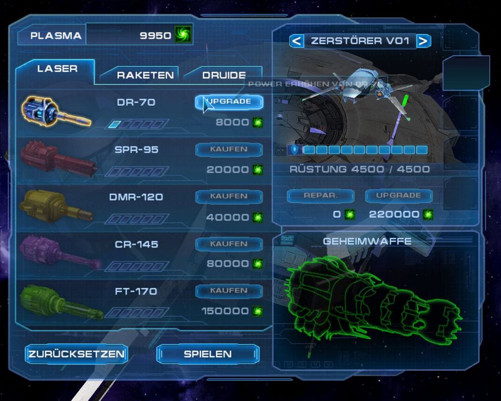 Astro Avenger II (Windows) screenshot: Upgrade shop