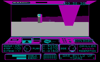 Space Station Oblivion (DOS) screenshot: That laser will drain your energy (CGA)