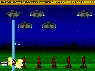 Natomi Bottle Rockets Extreme (Windows) screenshot: Ouch! Killed by a laser.