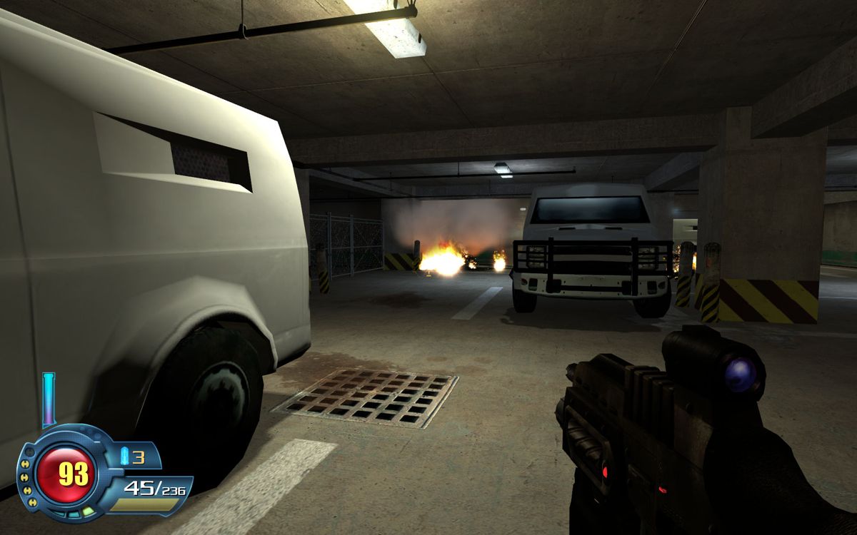 SiN Episodes: Emergence (Windows) screenshot: Fires in the garage.