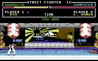 Street Fighter II (Commodore 64) screenshot: Ryu's victory pose