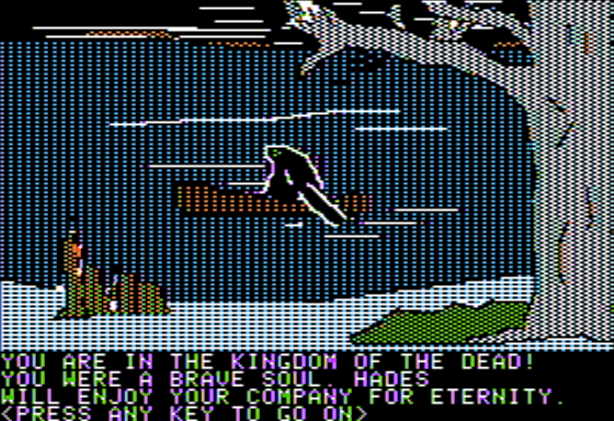 The Elysian Fields and Other Greek Myths (Apple II) screenshot: If you Fail your Quest, you end up in the Land of the Dead