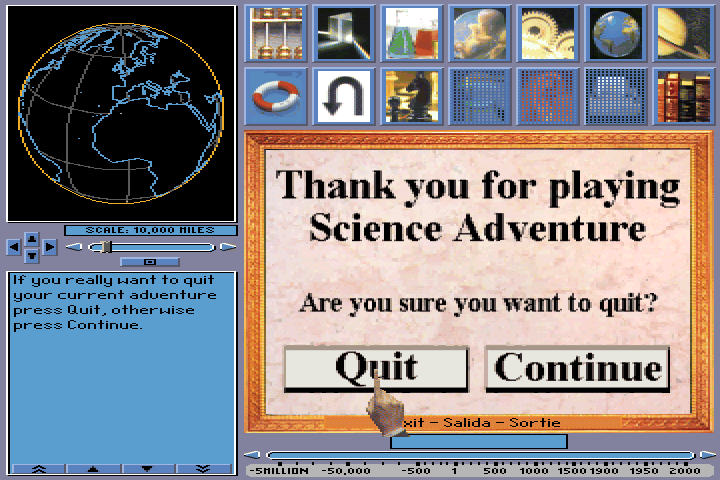 Isaac Asimov: Science Adventure (DOS) screenshot: leaving the game. This takes the player back to the DOS menu