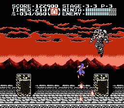 Ninja Gaiden II: The Dark Sword of Chaos (NES) screenshot: The boss at the top of the castle