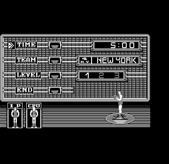 Double Dribble (DOS) screenshot: Set up a new game (Hercules Monochrome)