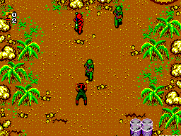 Rambo: First Blood Part II (SEGA Master System) screenshot: Enemy with a rocket launcher (UK release)