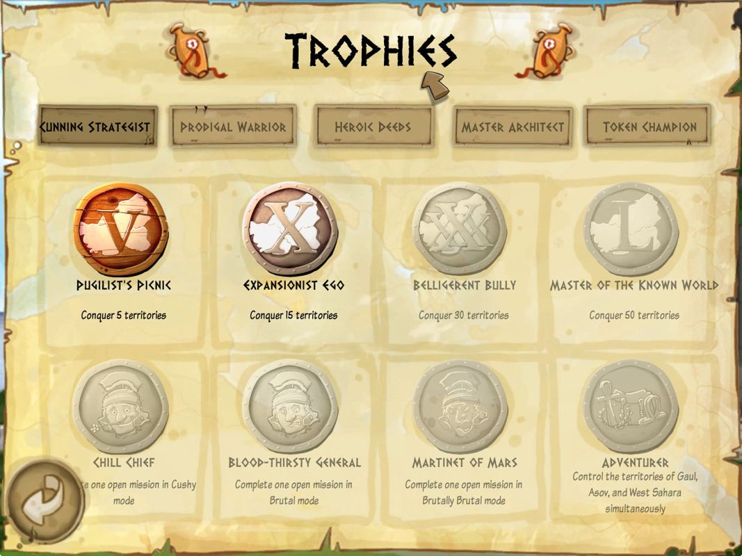 Tiny Token Empires (Windows) screenshot: Trophies screen