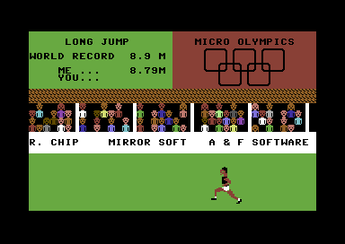 Micro Olympics (Commodore 64) screenshot: Long jump.