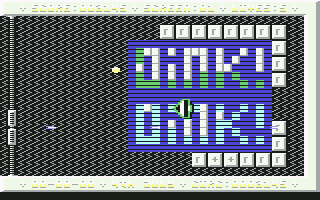 Oink! (Commodore 64) screenshot: You also have to shoot things flying at you.