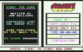 Oink! (Commodore 64) screenshot: Menu screen