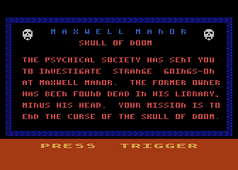 Maxwell Manor (Atari 8-bit) screenshot: The story so far...