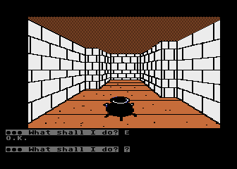 Scott Adams' Graphic Adventure #4: Voodoo Castle (Atari 8-bit) screenshot: Hmm, there is some kind of cauldron here...
