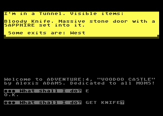 Scott Adams' Graphic Adventure #4: Voodoo Castle (Atari 8-bit) screenshot: The pictures are hidden when typing or viewing previous text and commands