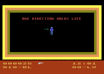 Maxwell Manor (Atari 8-bit) screenshot: Which direction would you go, only one holds life!