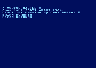 Voodoo Castle (Atari 8-bit) screenshot: Title screen (UK version)