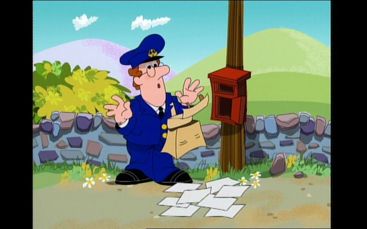 Read Along with Postman Pat (included game) (DVD Player) screenshot: Pat's Bag: The game starts with a short animation showing Pat drop his letters