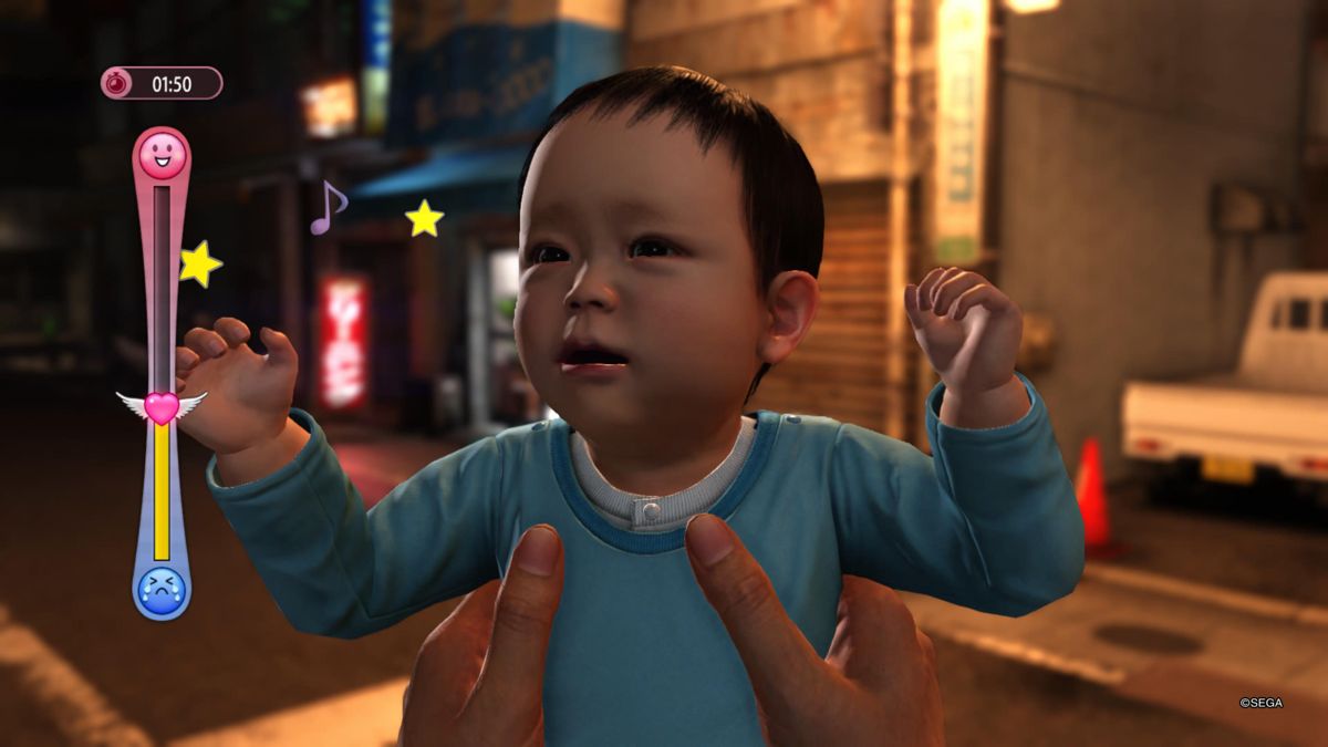 Yakuza 6: The Song of Life (PlayStation 4) screenshot: Soothing the baby mini-game
