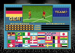 Champions World Class Soccer (Genesis) screenshot: Team selection (exhibition mode)