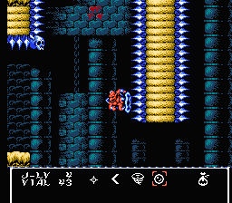 Gargoyle's Quest II (NES) screenshot: Use the Claw shot to climb spikes.