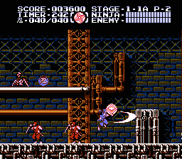 Ninja Gaiden III: The Ancient Ship of Doom (NES) screenshot: Gameplay action from stage 1-1