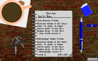 Triplane Turmoil (DOS) screenshot: Information about the pilot.
