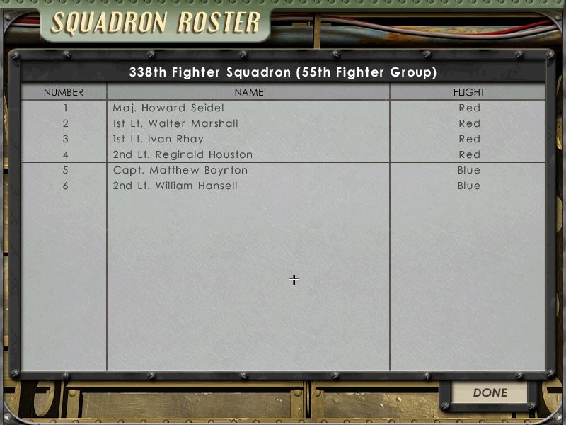 Jane's Combat Simulations: Attack Squadron (Windows) screenshot: Squadron roster