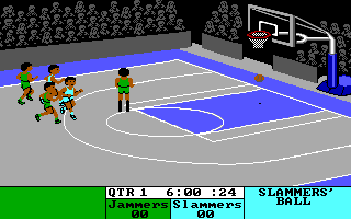 Fast Break (DOS) screenshot: Starting a game (Tandy 16 colors, 320x200)