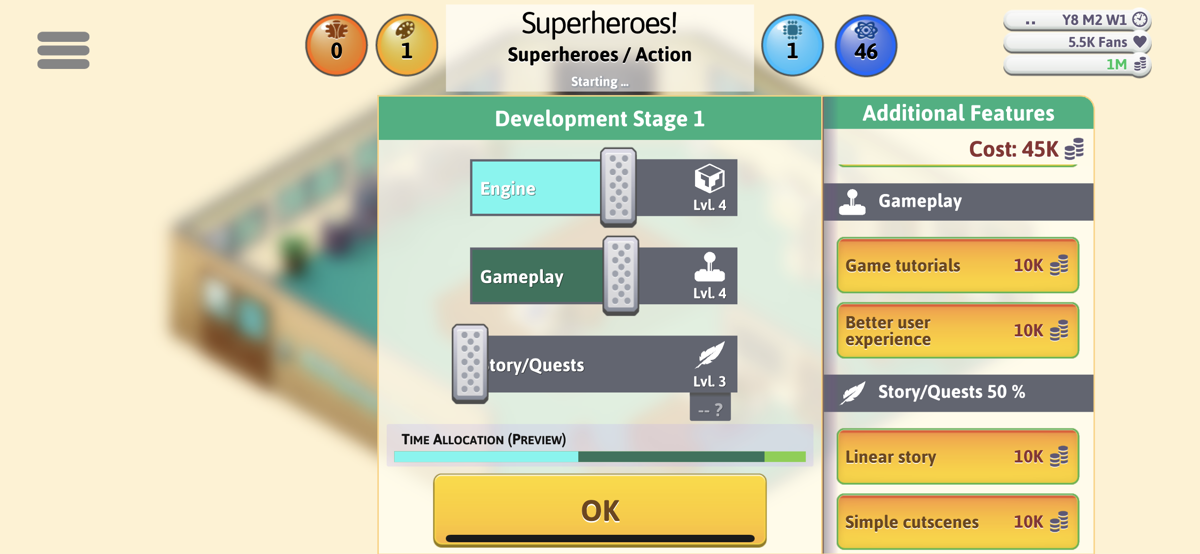 Game Dev Tycoon (iPhone) screenshot: More sliders