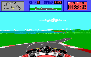The Cycles: International Grand Prix Racing (DOS) screenshot: Racing along the coast line at Australia's Philip Island track. Note that the tracks are not flat anymore like those from Gran Prix Circuit (EGA)