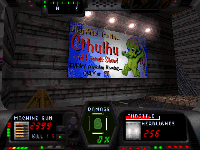 Gunmetal (DOS) screenshot: One of the many billboards in the city.