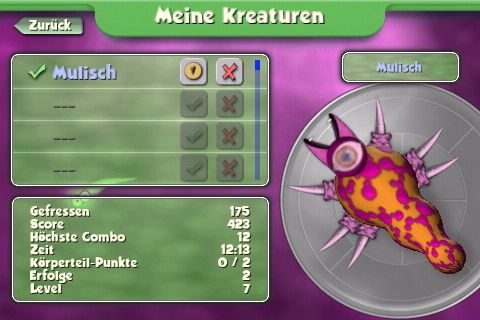 Spore Origins (iPhone) screenshot: Meet Mulisch - my very own creature.