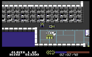 The Speed Rumbler (Commodore 64) screenshot: Trying to rescue somebody