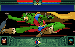 L-MAN (DOS) screenshot: The hero in an attack animation