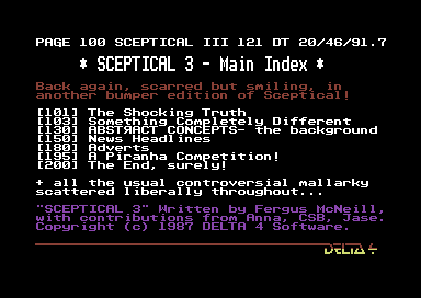 The Big Sleaze (Commodore 64) screenshot: Sceptical 3's main index