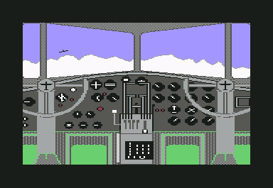 First Over Germany (Commodore 64) screenshot: B-17 pilot and co-pilot view with inbound fighter