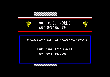 Grand Prix Master (Amstrad CPC) screenshot: The classifications. There are none, yet.