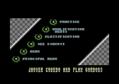 Grand Prix Master (Commodore 64) screenshot: Race menu