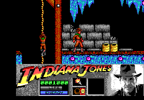 Indiana Jones and the Last Crusade: The Action Game (DOS) screenshot: Level 1 - Exploring the caverns to find the Cross of Coronado. Watch out for the grave robbers.