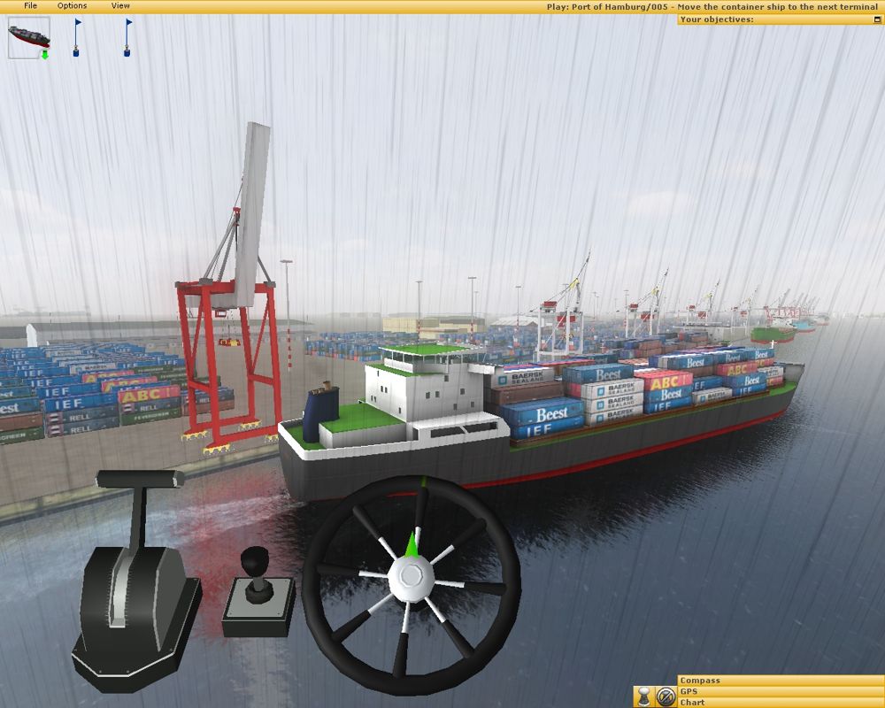 Ship Simulator 2006 (Windows) screenshot: Port of Hamburg, Moving a container Ship