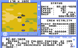 Starflight (Amiga) screenshot: Found a message from the Old Empire on a planet.