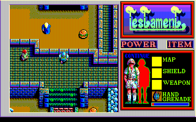 Testament (PC-88) screenshot: On the wall, fending off monsters